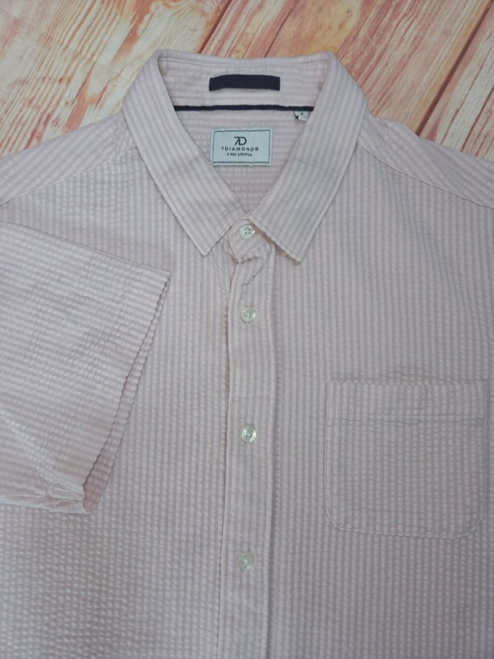 7Diamonds Mens Pink Textured Short Sleeve Shirt Medium